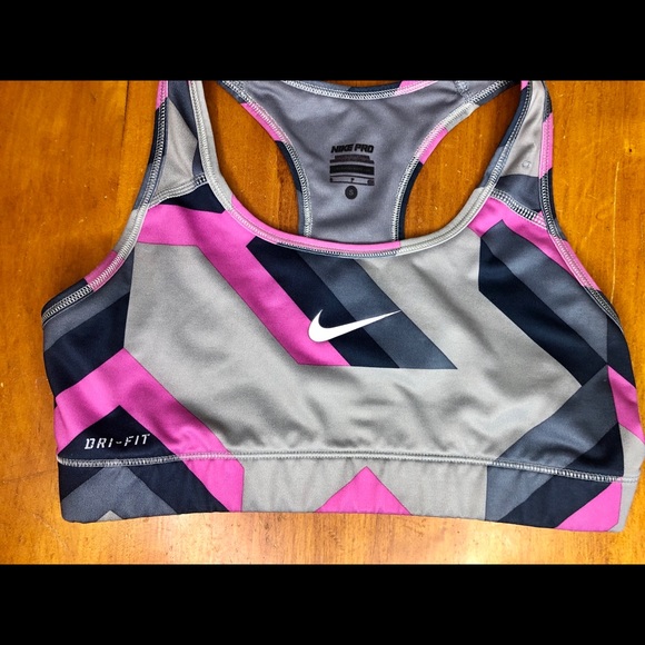 Nike Pro Grey Pink Dark Blue Sports Bra Sz Small - Picture 3 of 5
